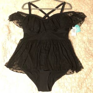 torrid swim mesh dot off the shoulder